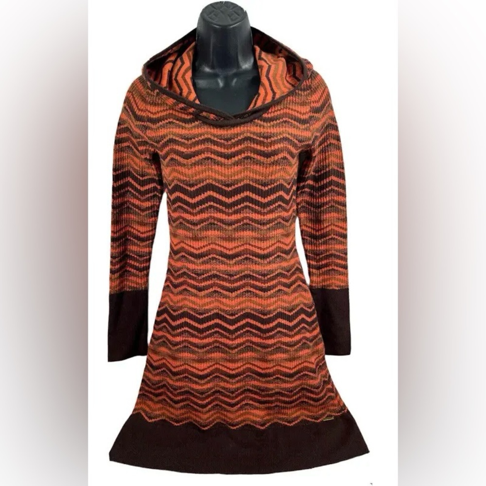 Women’s orange striped PRANA Meryl hooded sweater dress/ size M